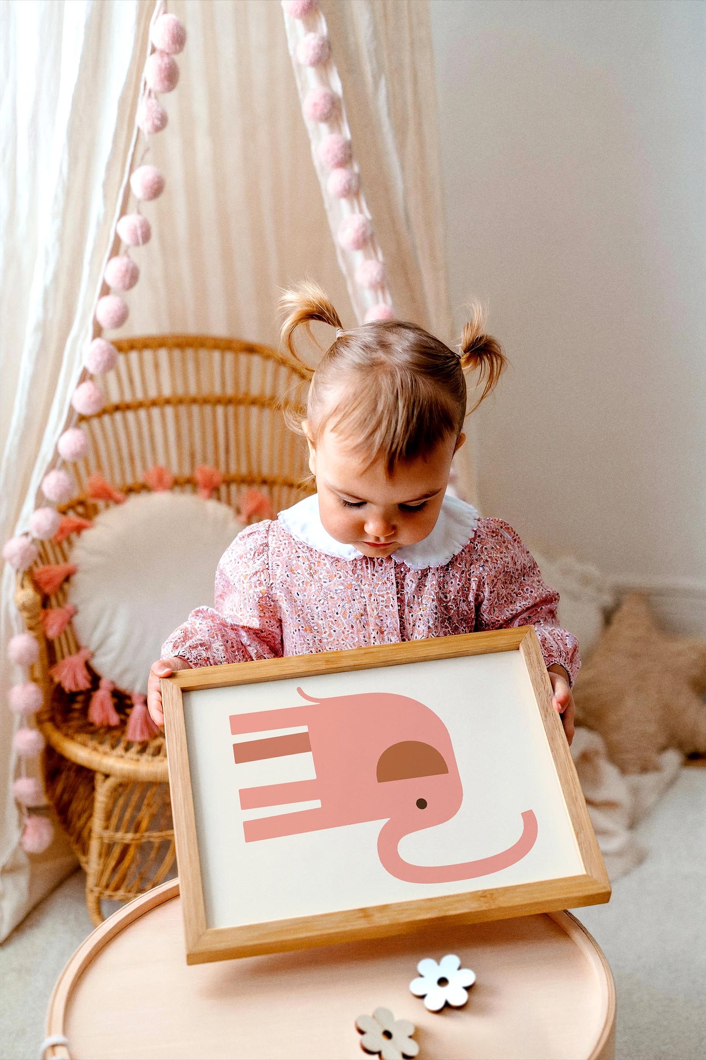Pink  Elephant Poster - Scandinavian Animal Wall Art