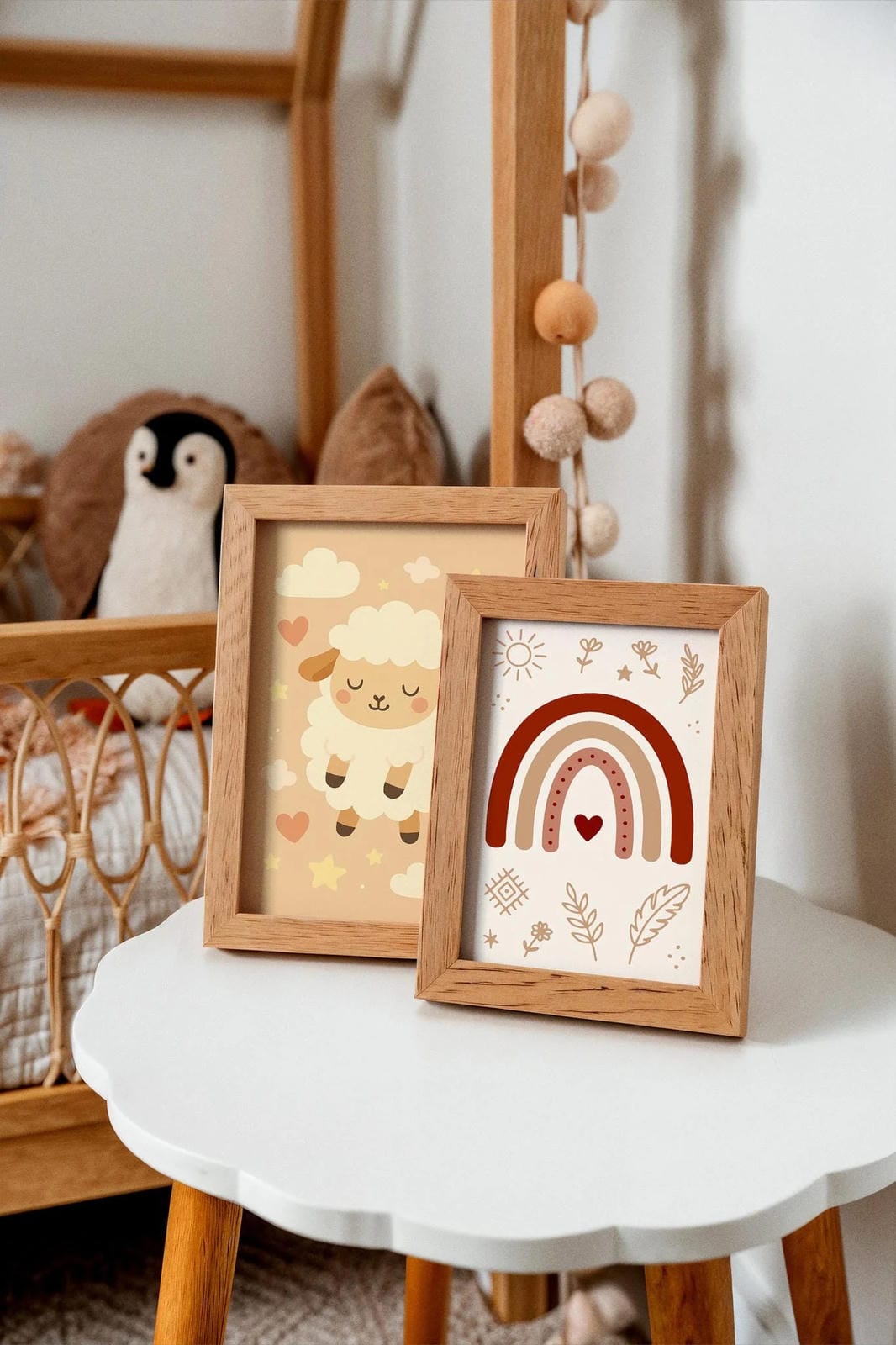 Boho Chic Kids Wall Art – Floral & Rainbow Room Decor