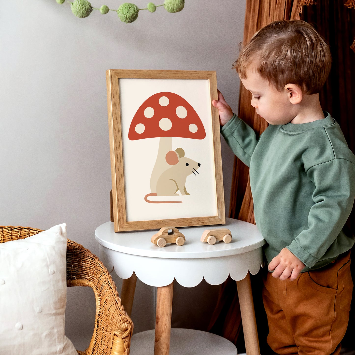 Little Mouse & Red Mushroom – Scandinavian Art Print