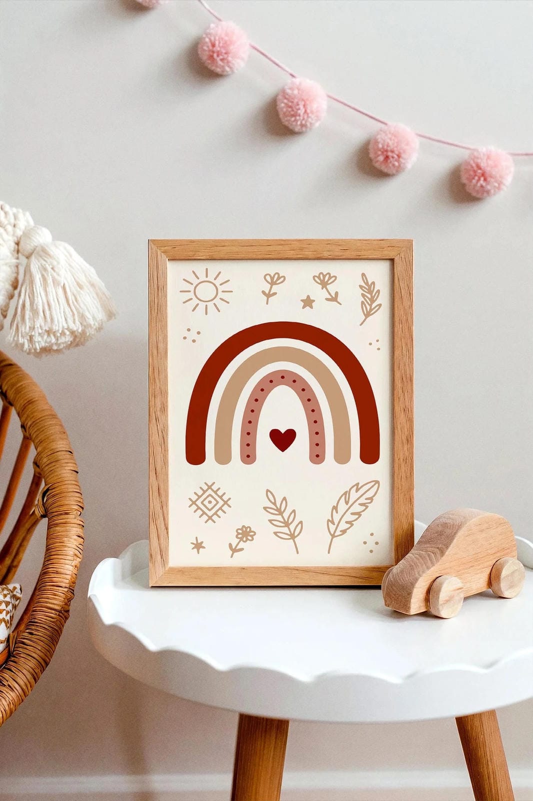 Boho Chic Kids Wall Art – Floral & Rainbow Room Decor