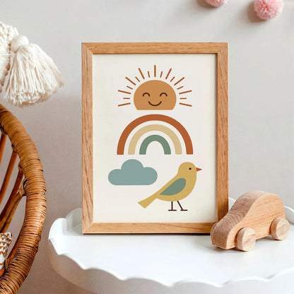 Cute Sun, Rainbow and Bird Poster - Kids Room Wall Decor