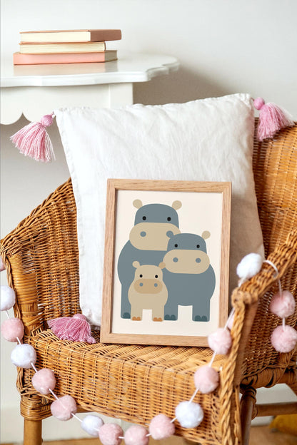 Hippo Family Wall Art – Scandinavian Animal Print