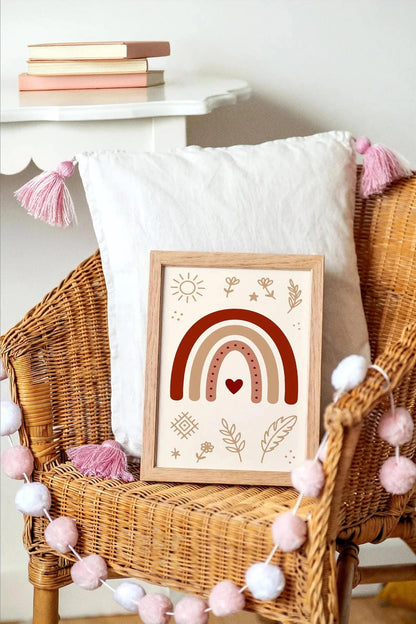 Boho Chic Kids Wall Art – Floral & Rainbow Room Decor