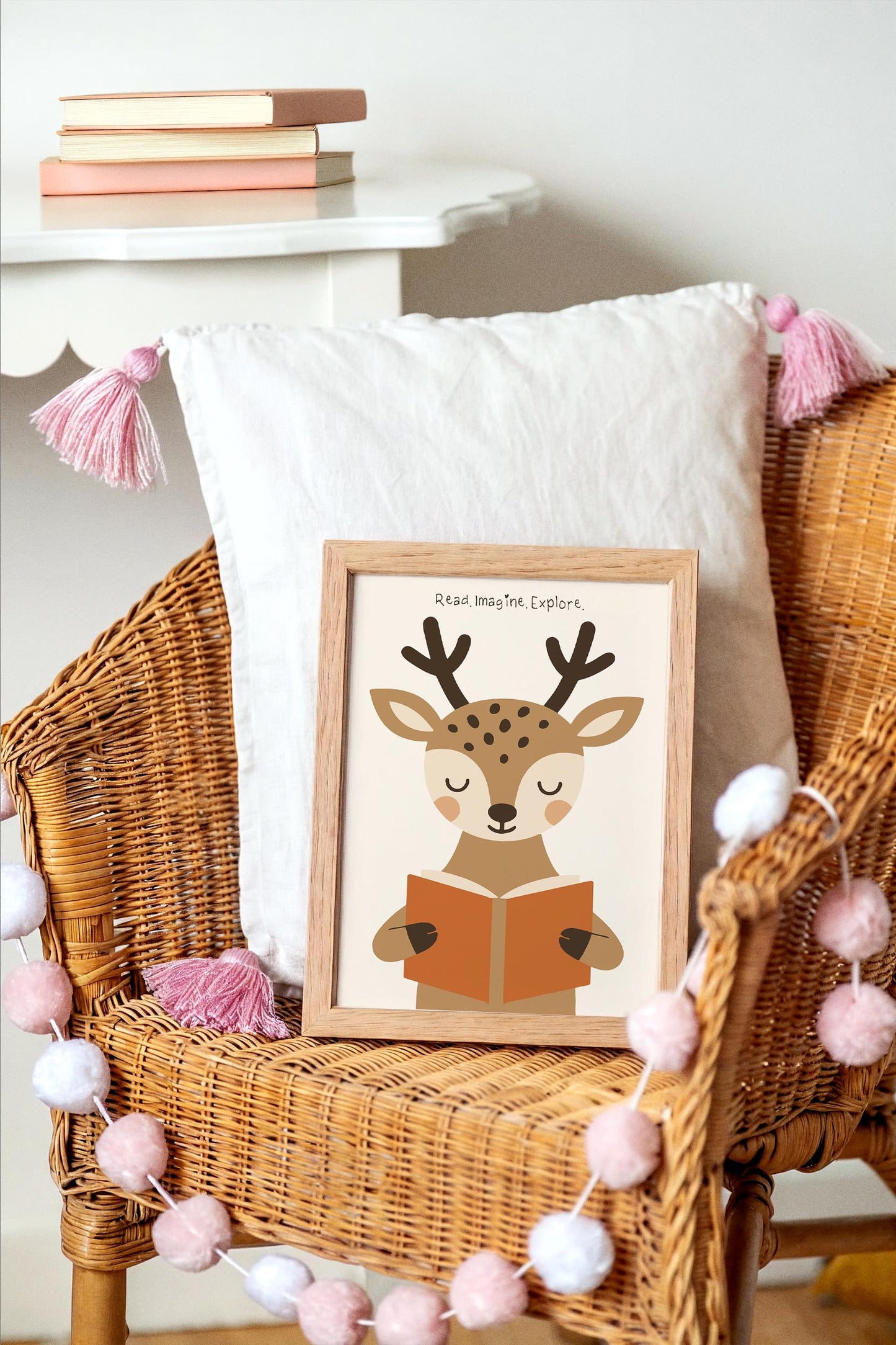 Reading Deer Print - Cute Kids Wall Art
