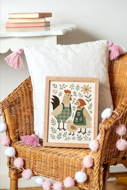 Chicken Family Poster – Farmhouse Animal Wall Art