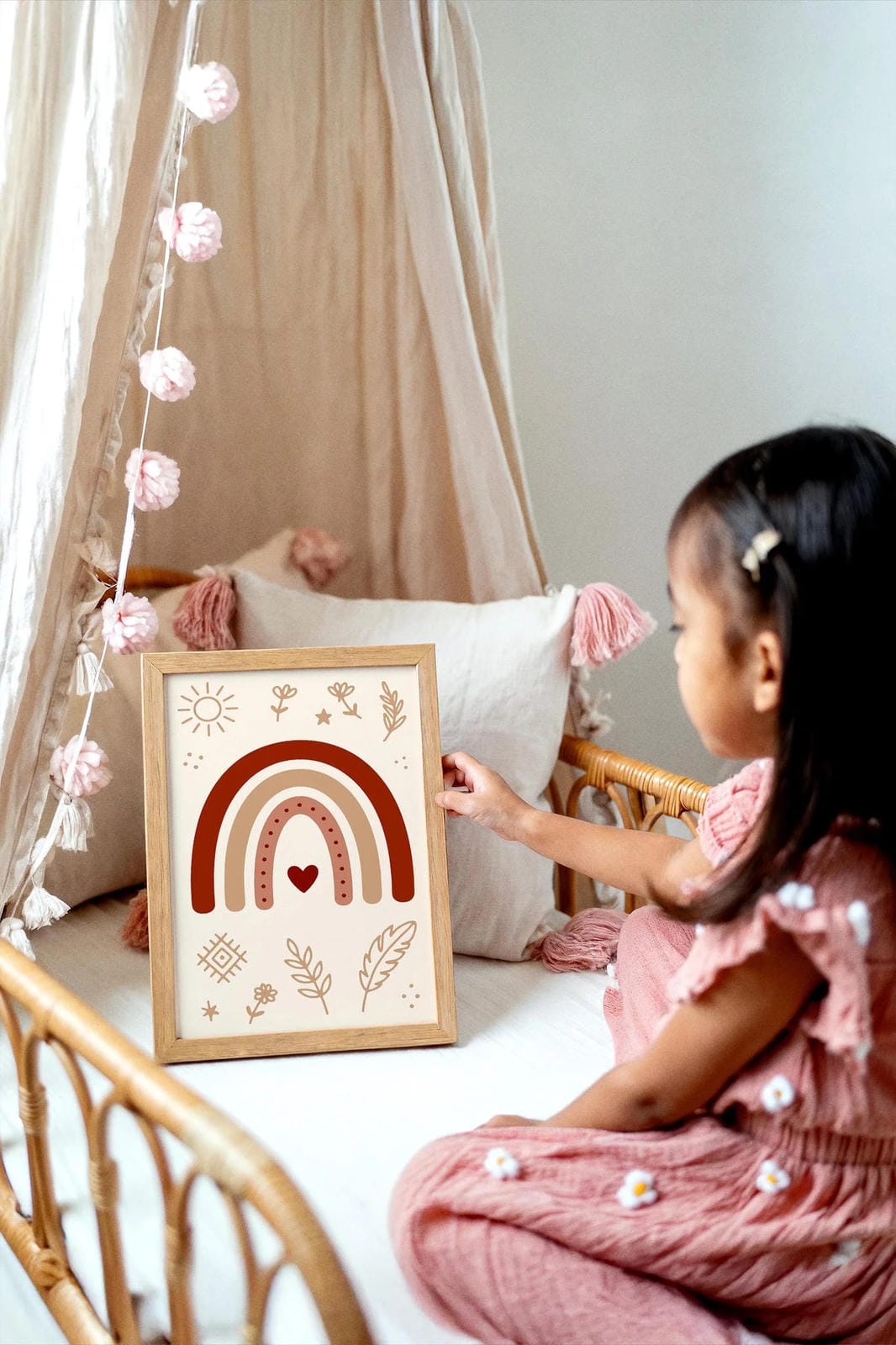 Boho Chic Kids Wall Art – Floral & Rainbow Room Decor