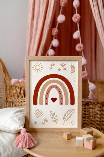 Boho Chic Kids Wall Art – Floral & Rainbow Room Decor