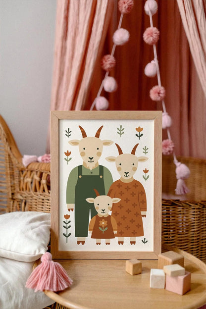 Goat Family Wall Art – Farmhouse Kids Room Decor