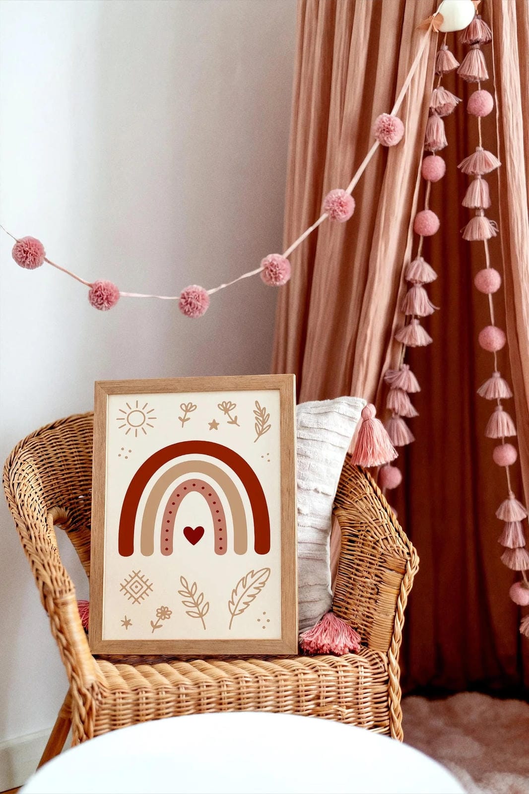 Boho Chic Kids Wall Art – Floral & Rainbow Room Decor