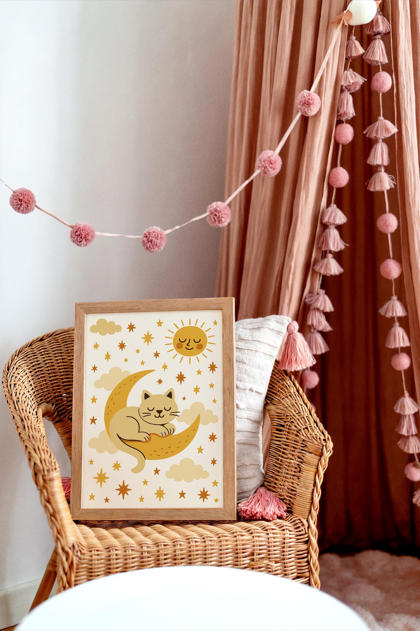 Sleeping Cat on the Moon Poster - Kids Room Wall Art