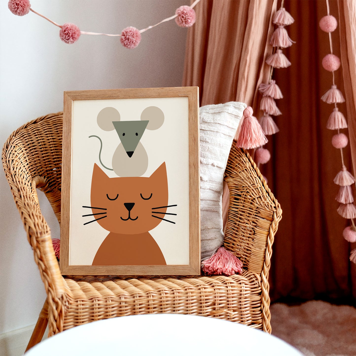 Funny Cat & Mouse Art Print – Scandinavian Kids Room Decor