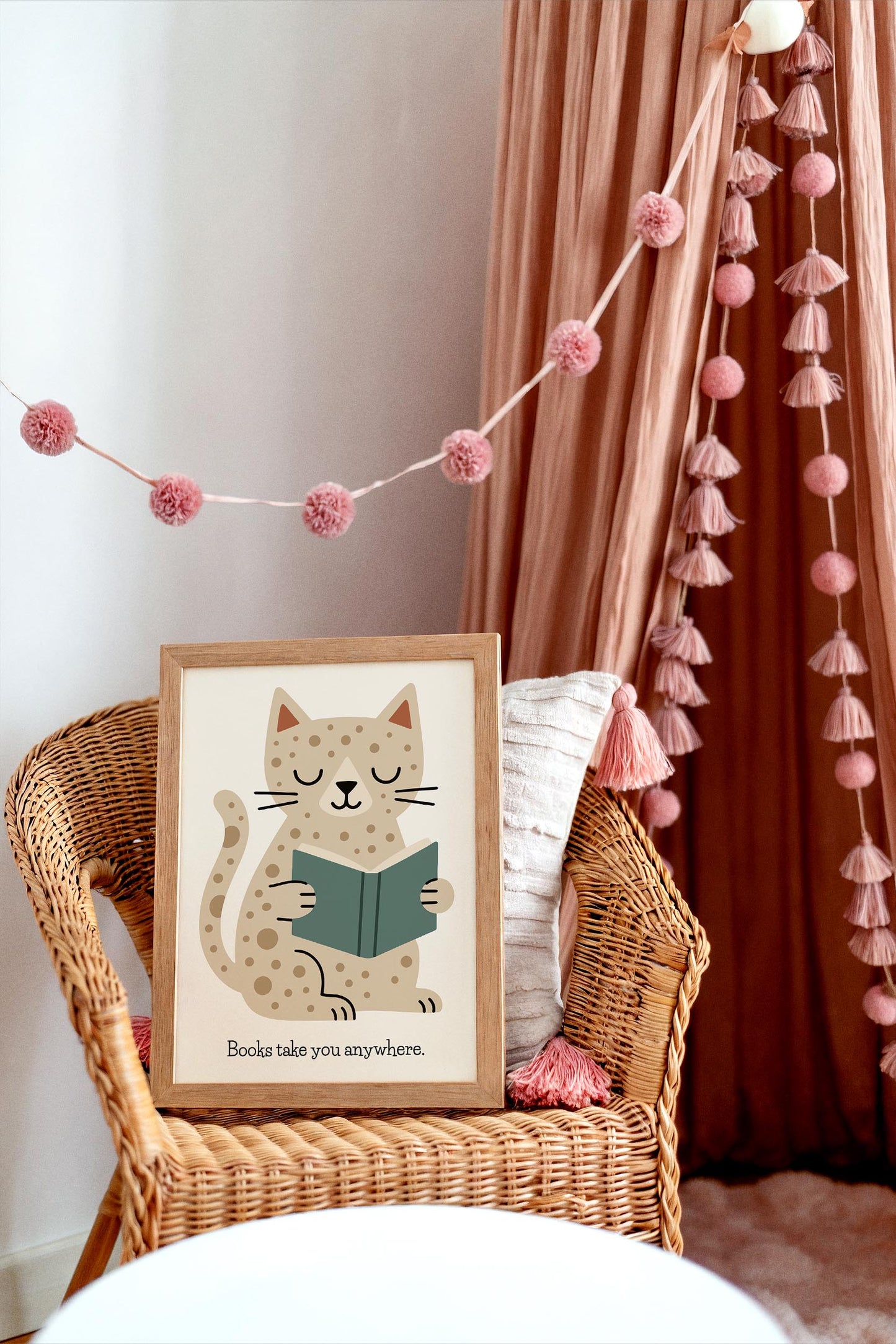 Reading Cat Print - Cute Kids Wall Art