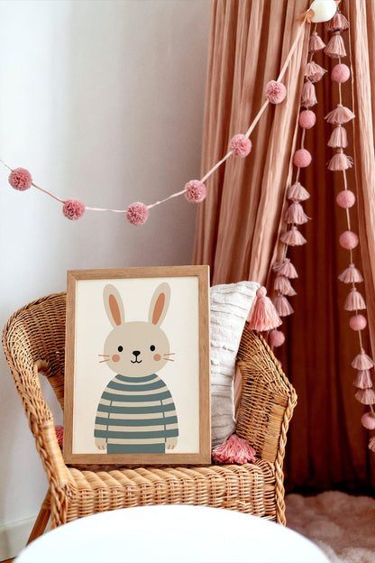 Cute Bunny in Striped Sweater Wall Art Poster