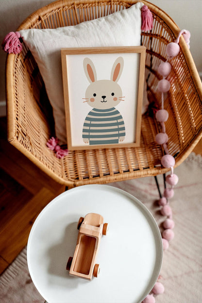 Cute Bunny in Striped Sweater Wall Art Poster