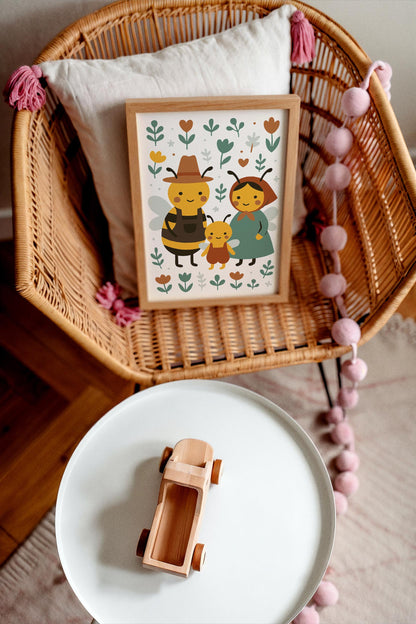 Bee Family Poster - Scandinavian Wall Art