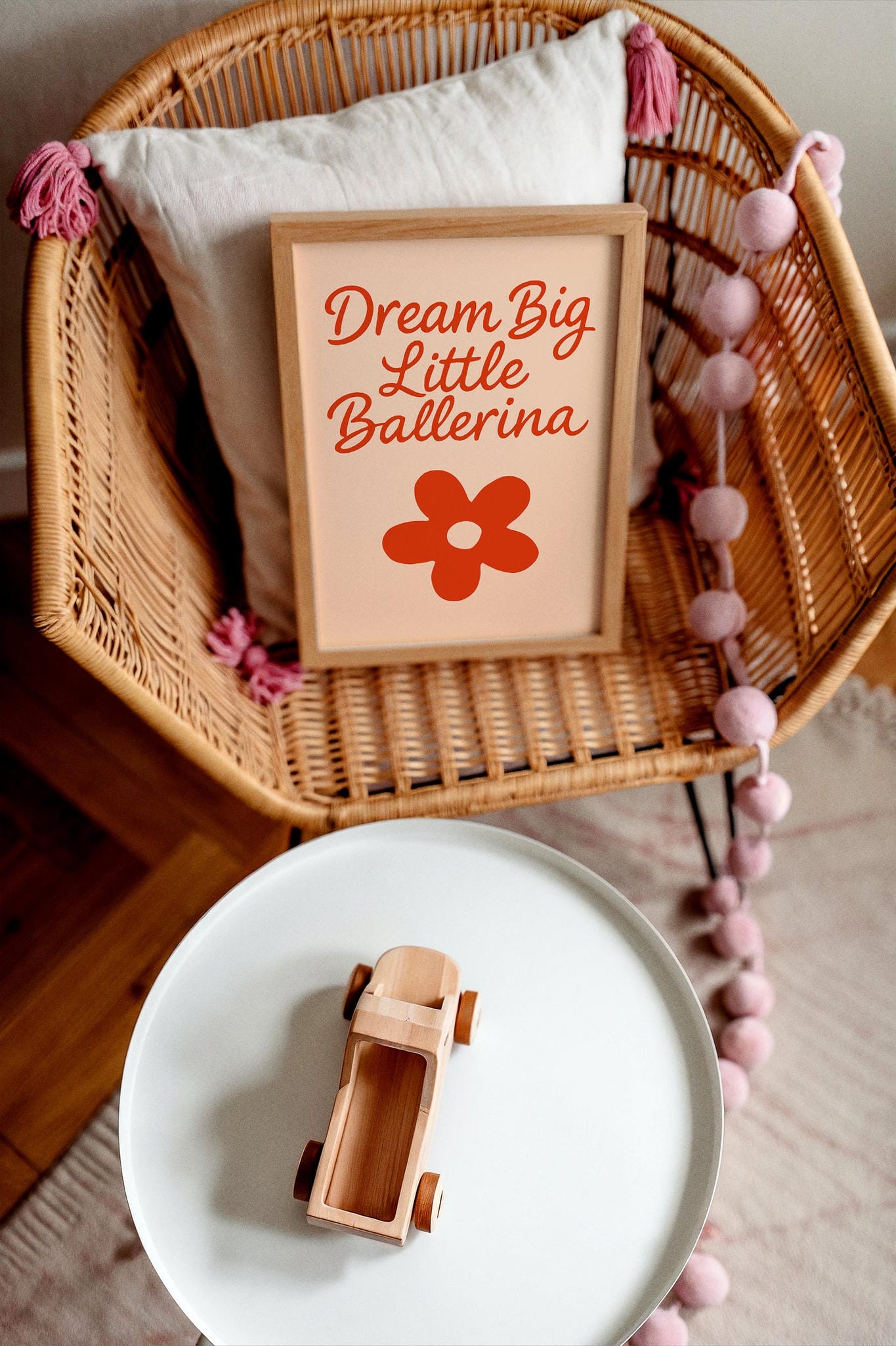 Dream Big Little Ballerina Quote – Red Flower Kids Room Poster