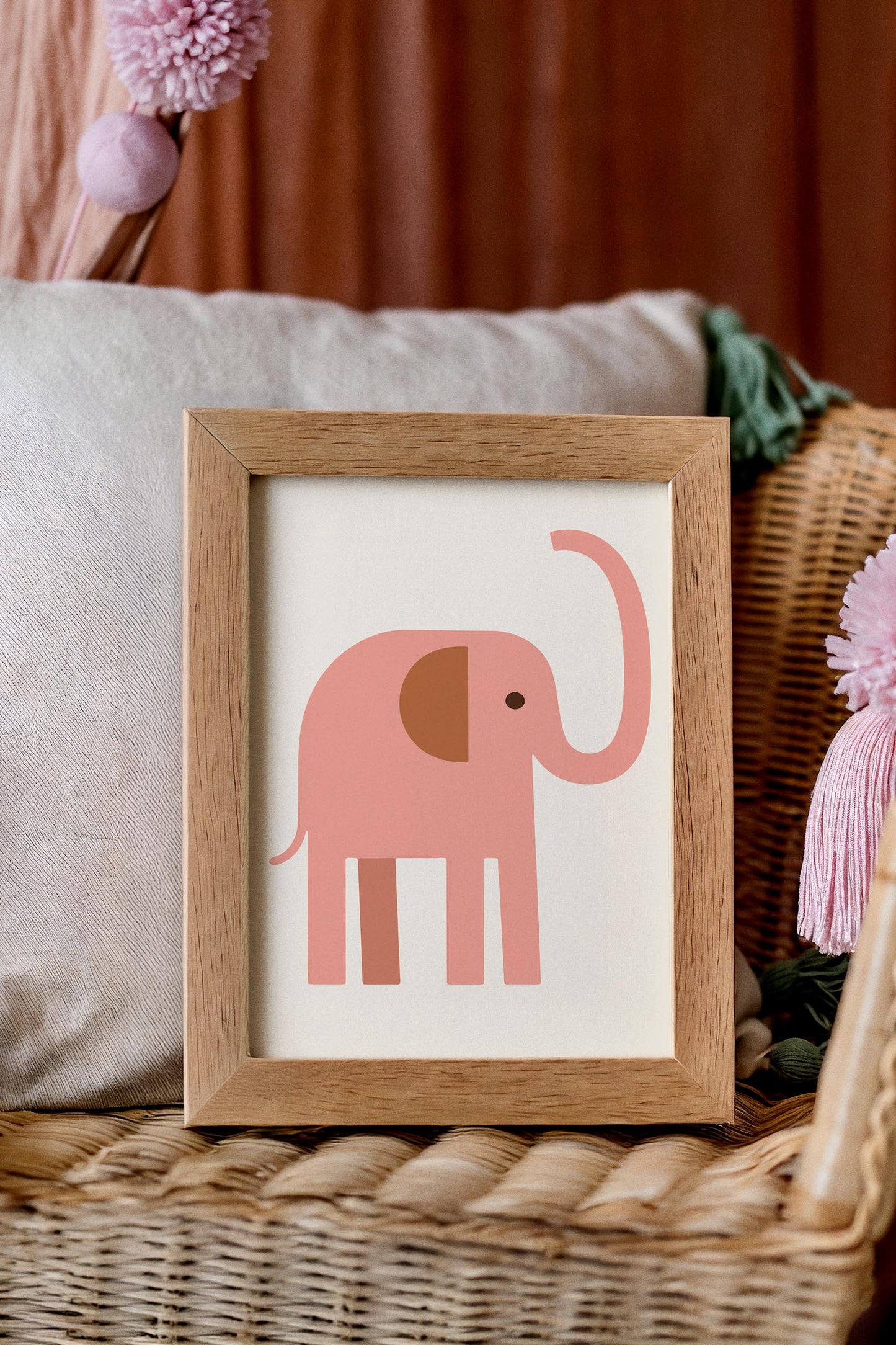 Pink  Elephant Poster - Scandinavian Animal Wall Art