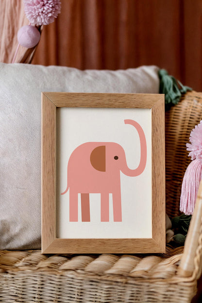 Pink  Elephant Poster - Scandinavian Animal Wall Art