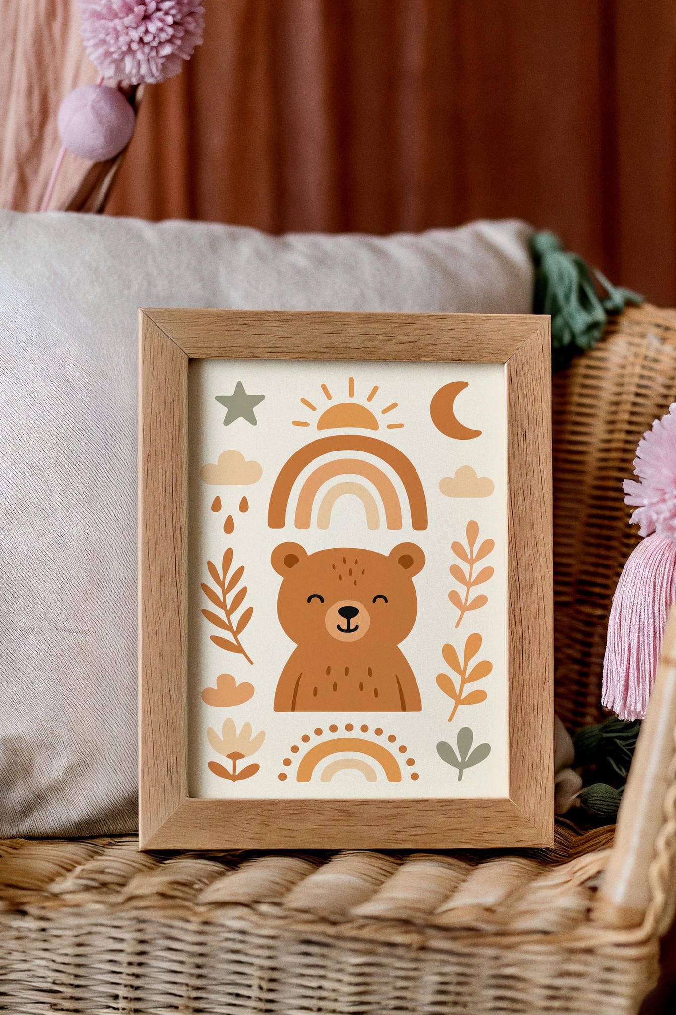 Friendly Bear Boho Chic Art Print – Cute Nursery Wall Decor