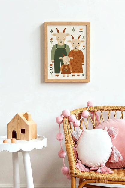 Goat Family Wall Art – Farmhouse Kids Room Decor