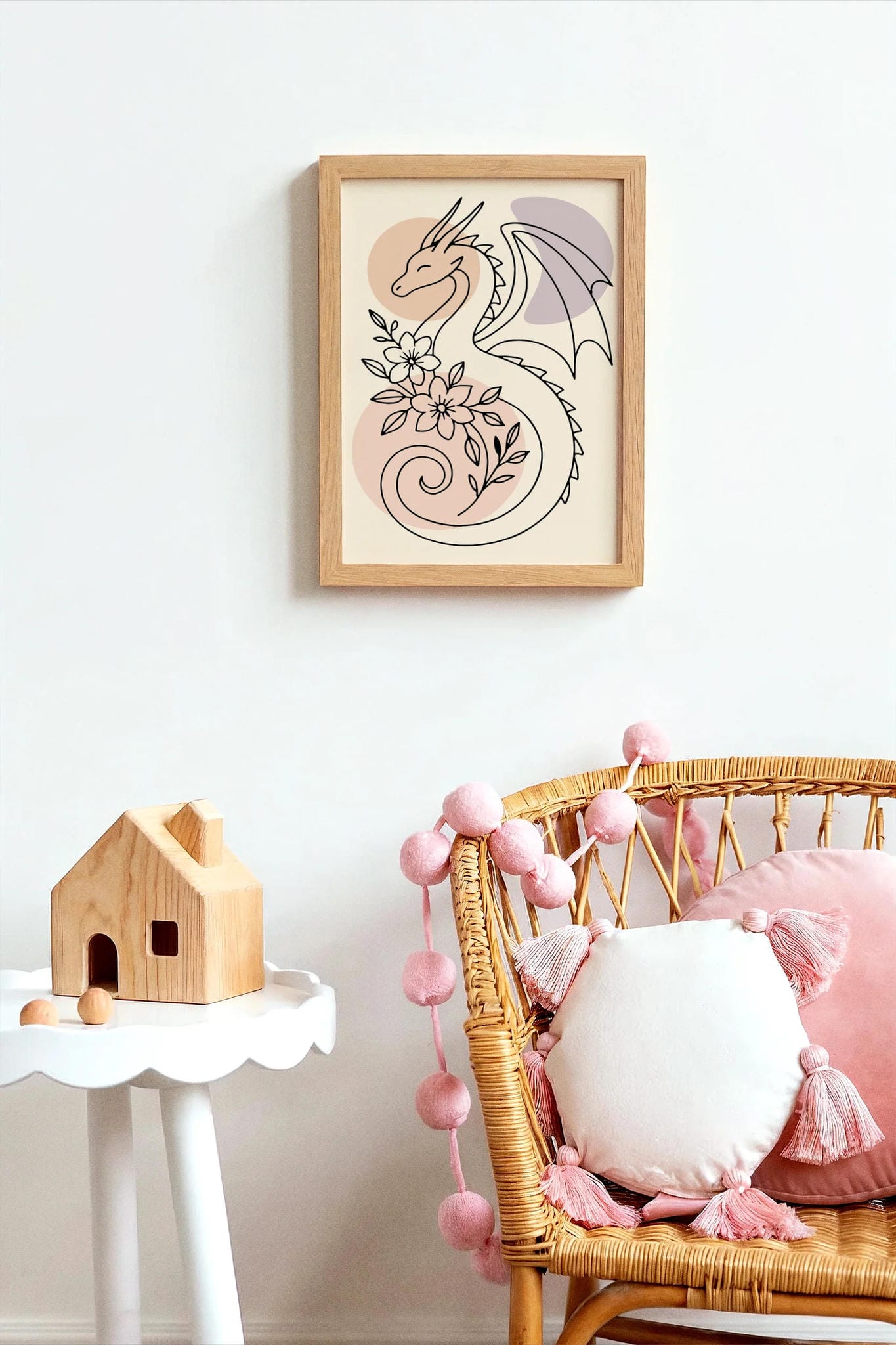 Line Art Dragon Poster - Kids Room Wall Art