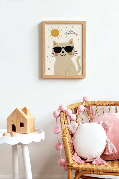 Cute Cat Sunshine Poster – Kids Room Wall Art