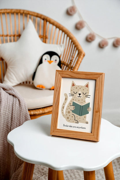 Reading Cat Print - Cute Kids Wall Art