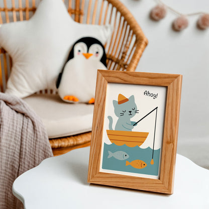 Ahoy Cat Poster - Cute Fishing Kids Room Wall Art