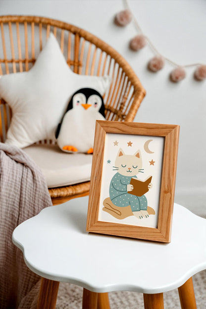 Reading Cat Poster – Kids Room Wall Art