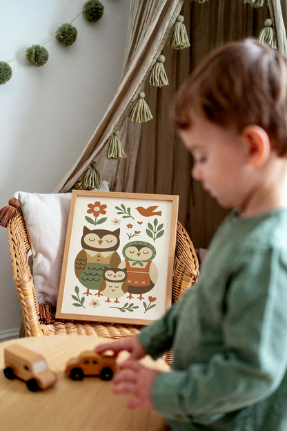 Owl Family Poster – Farmhouse Kids Wall Art