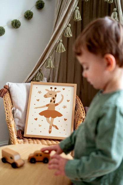 Cute Giraffe Ballerina Print - Kids Wall Ar