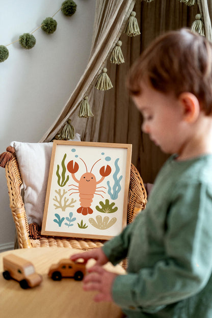 Cute Lobster Poster – Nautical Kids Wall Art