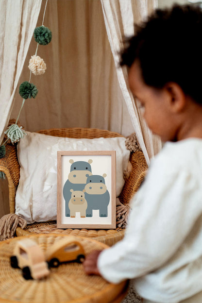 Hippo Family Wall Art – Scandinavian Animal Print