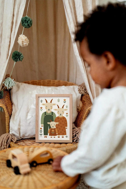 Goat Family Wall Art – Farmhouse Kids Room Decor