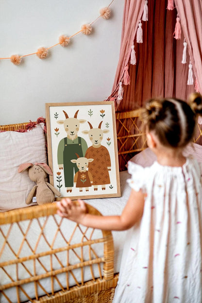 Goat Family Wall Art – Farmhouse Kids Room Decor