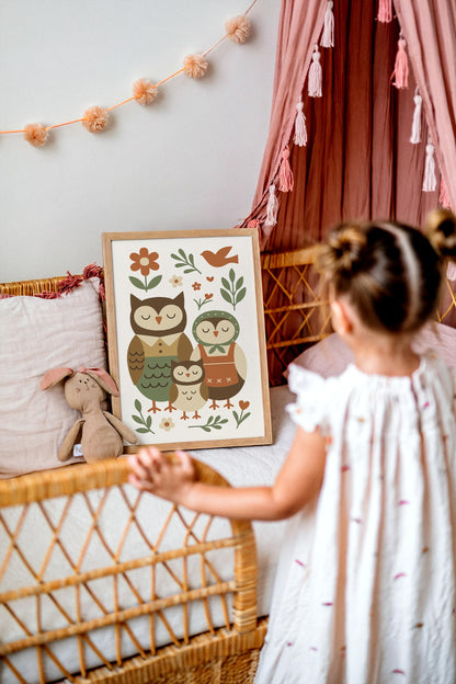 Owl Family Poster – Farmhouse Kids Wall Art