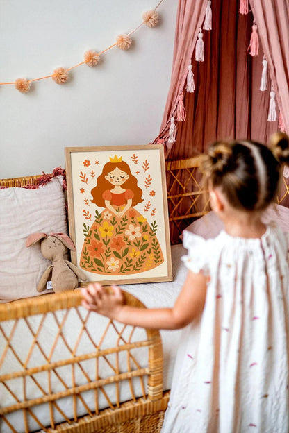 Redhead Princess in Flowers Wall Art – Girl Poster Print