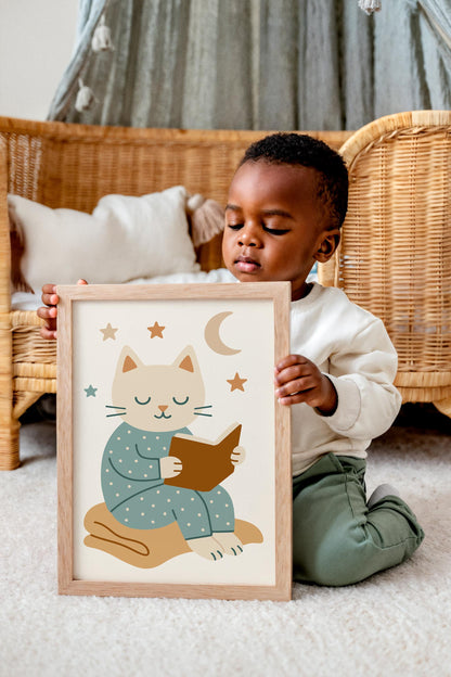 Reading Cat Poster – Kids Room Wall Art