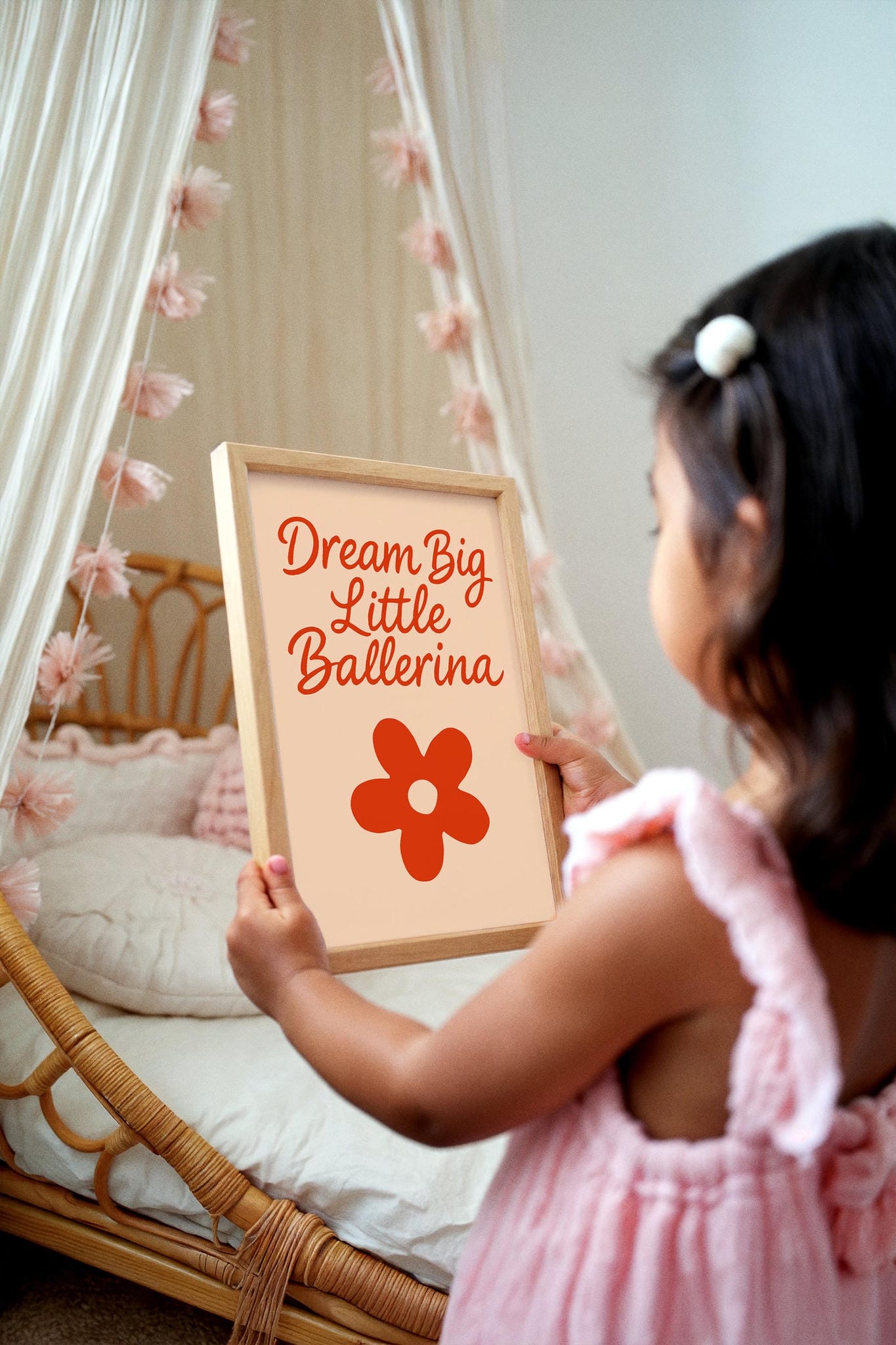Dream Big Little Ballerina Quote – Red Flower Kids Room Poster