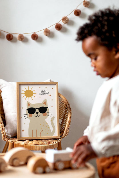 Cute Cat Sunshine Poster – Kids Room Wall Art