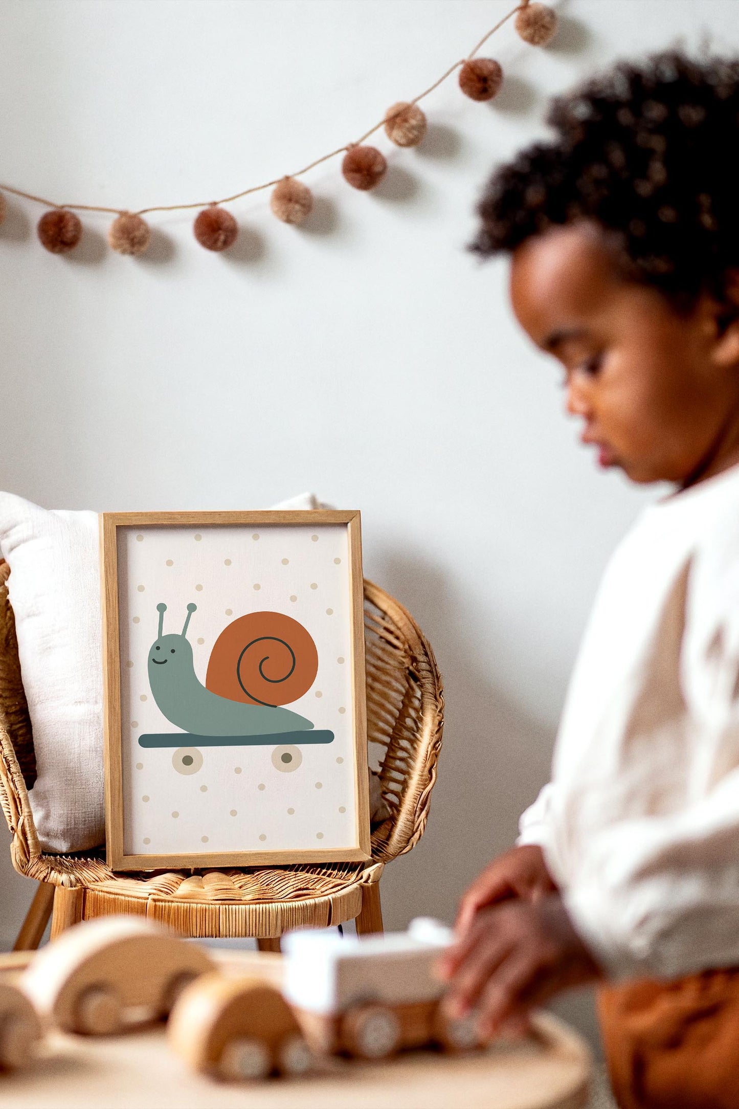 Skateboarding Snail Print - Scandinavian Kids Wall Art