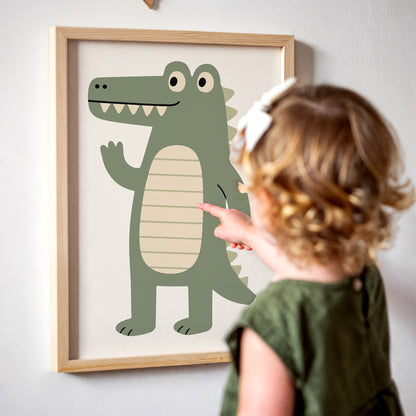 Cute Friendly Crocodil Art Print - Kids Room Wall Decor