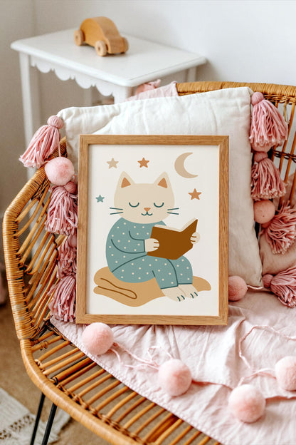 Reading Cat Poster – Kids Room Wall Art