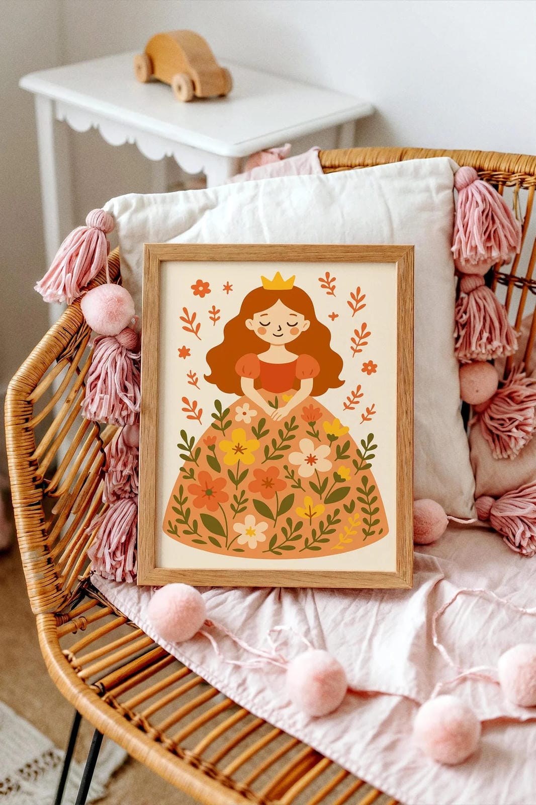 Redhead Princess in Flowers Wall Art – Girl Poster Print