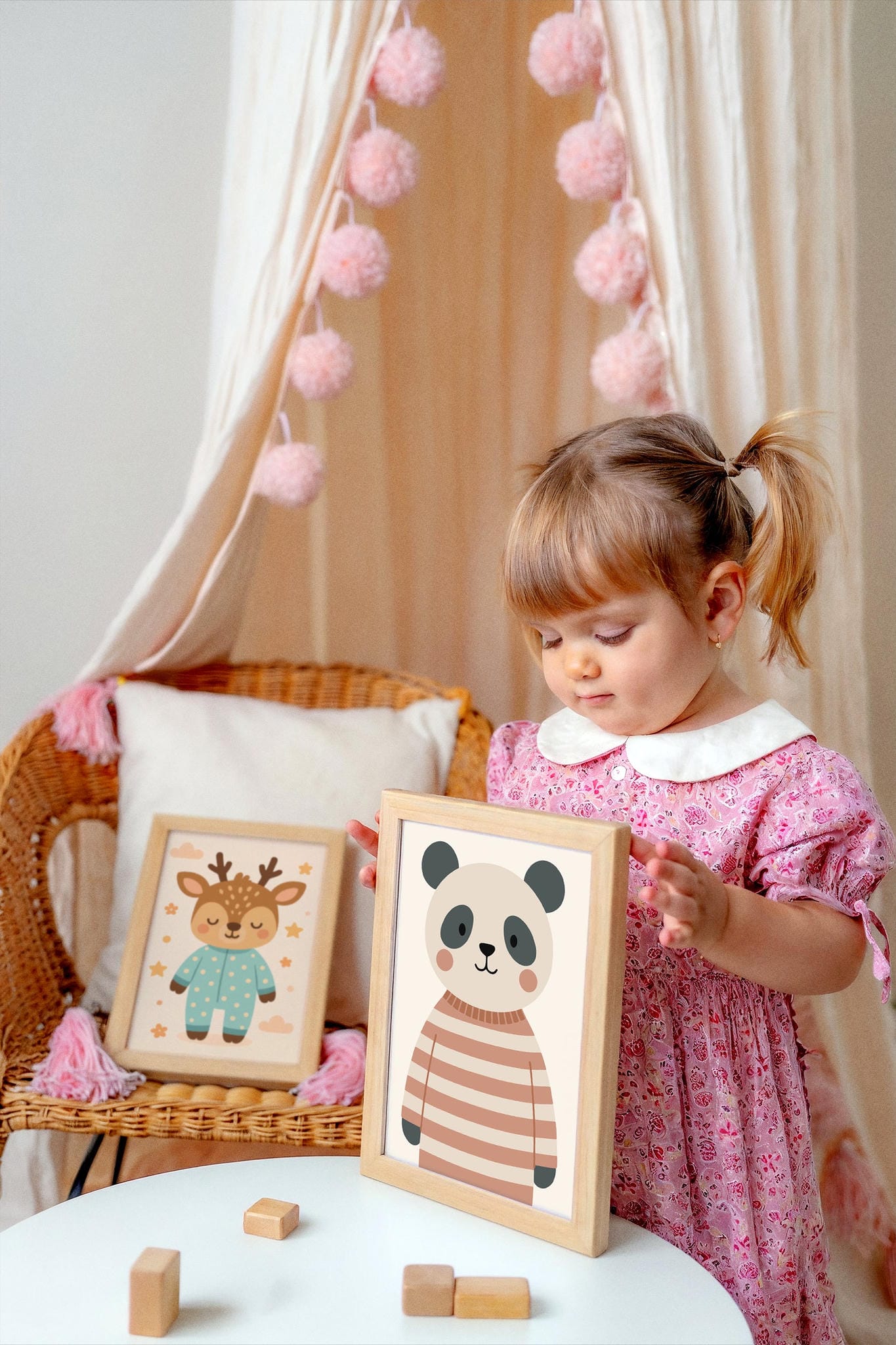 Cute Panda Bear in Striped Sweater Wall Art