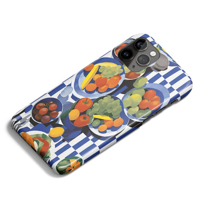 Artistic Fruit Pattern on Checkered iPhone Case