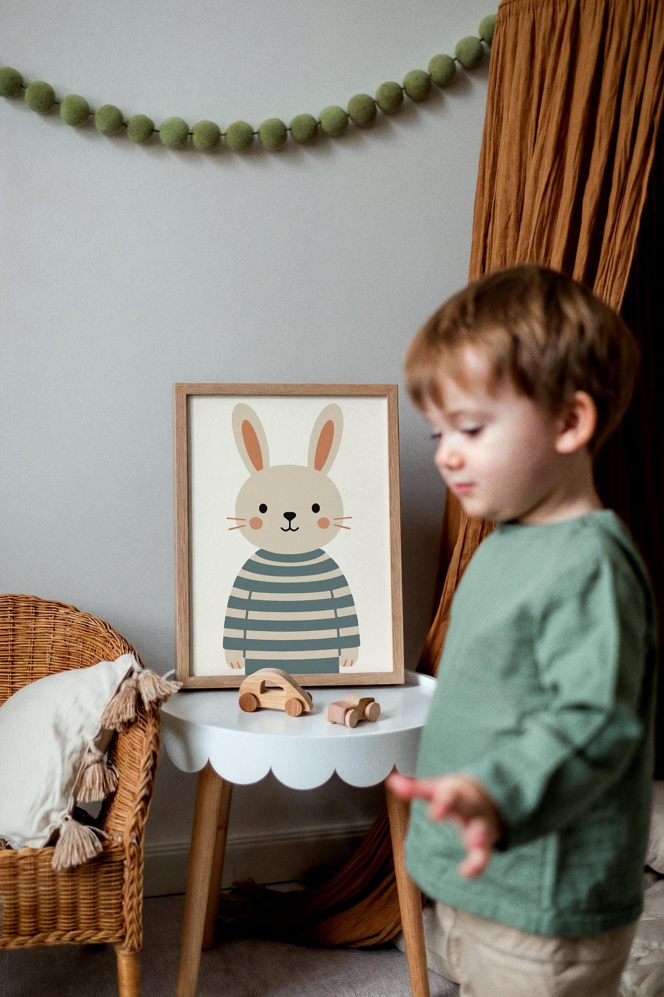 Cute Bunny in Striped Sweater Wall Art Poster