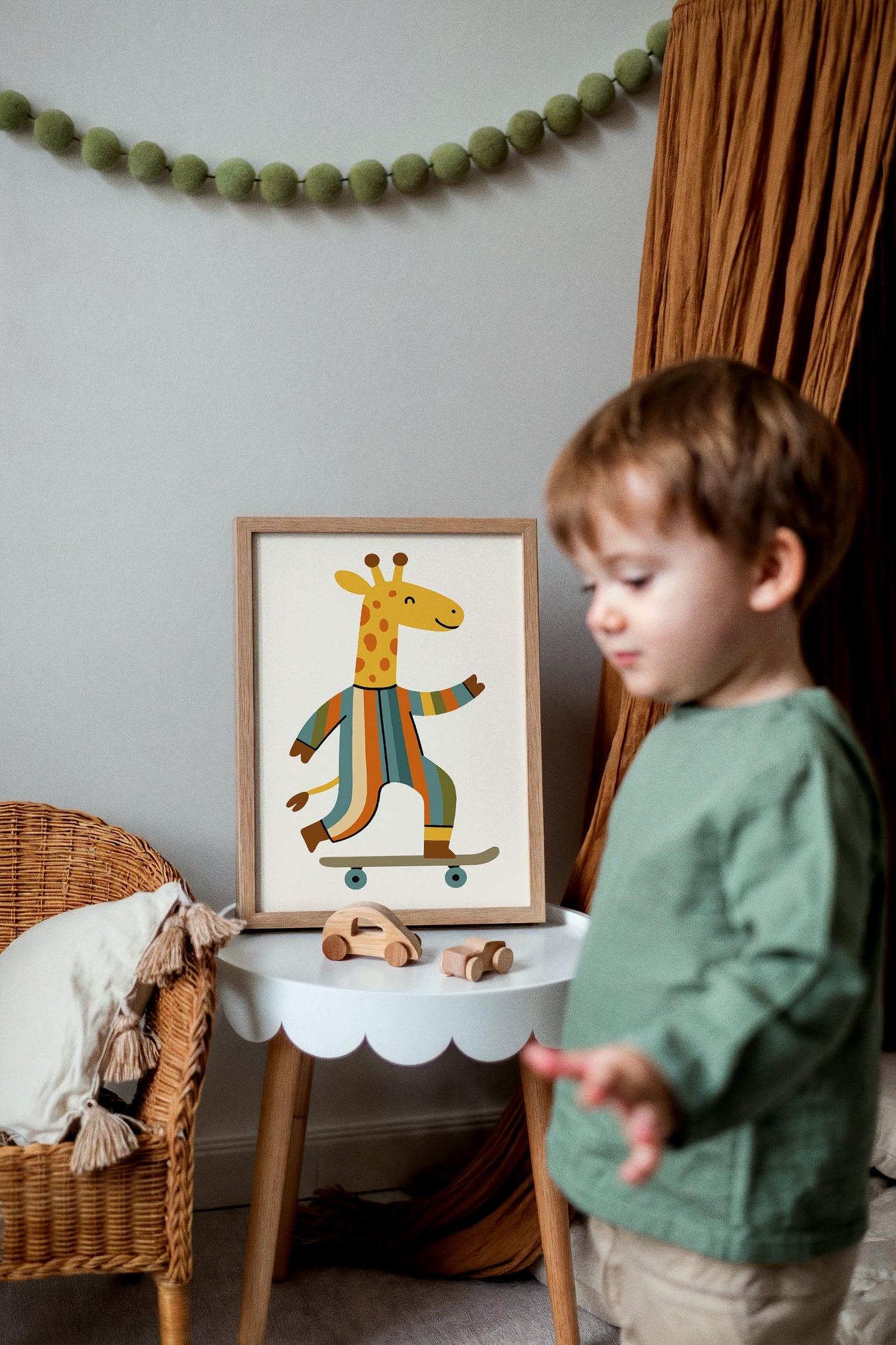 Whimsical Giraffe on Skateboard Poster - Kids Room Wall Art