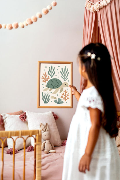 Swimming Turtle Poster – Ocean Kids Wall Art