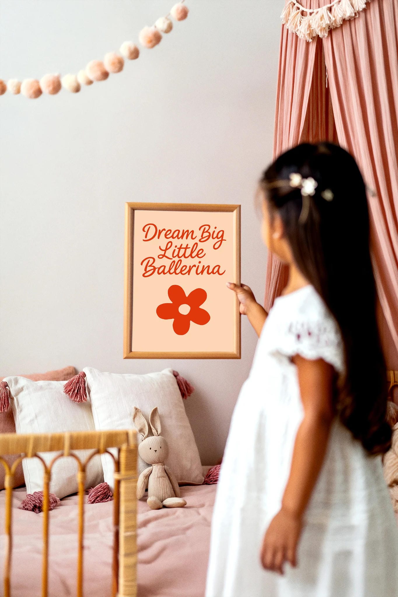 Dream Big Little Ballerina Quote – Red Flower Kids Room Poster